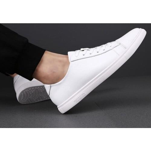 2021 New Men Genuine Leather Casual Comfortable Flats Light Off White Sneakers Men All-match Lace-up Black Footwear Sneakers