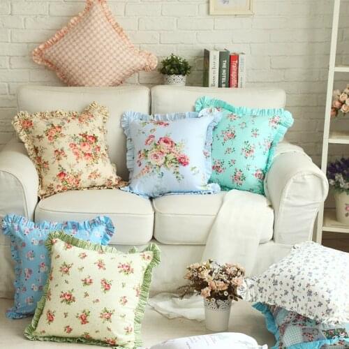 Pastoral flower print cushion cover ruffle Lace pillow cover beauty cake layers princess bedding pillowcase decorative pillows