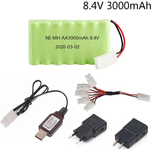 NI-MH Battery 8.4V 3000mah with USB Charger For Rc toys Car Tank Train Robot Boat Gun AA 8.4V AA Battery Pack M model