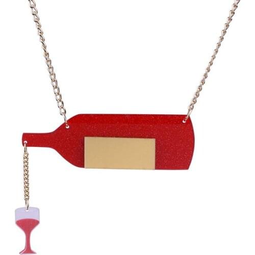New Exaggerated Fashion Red Wine Bottle Gold Chain Acrylic Pendant Necklace Trendy Red Wine Cup Necklace Jewerly for Female 2019