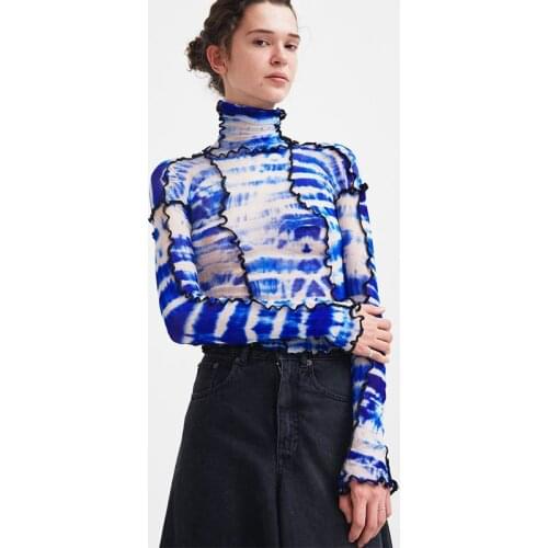 European And American New 2020 Autumn Winter New Fashion Trend Printing High Neck Long Sleeve Reverse Car Side Top