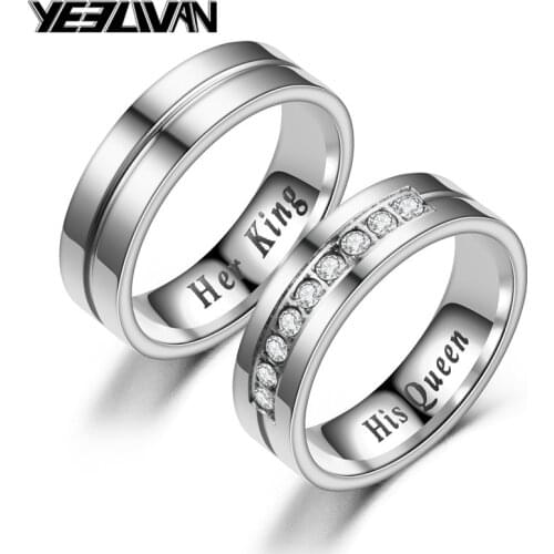 New Titanium Romantic Couple Ring "His Queen"" Her King" DIY Engraved Alliance Engagement Wedding Rings For Men Women Jewelry
