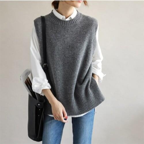 ATTYYWS Autumn and winter ladies round neck knitted sleeveless sweater loose and comfortable cashmere wool coat vest Selling