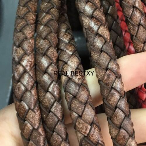 5m/Lot Approx : 11*6mm Real Braided Leather Strap Woven Genuine Leather Bolo Ties Cord for Bracelet Making Distressed Color