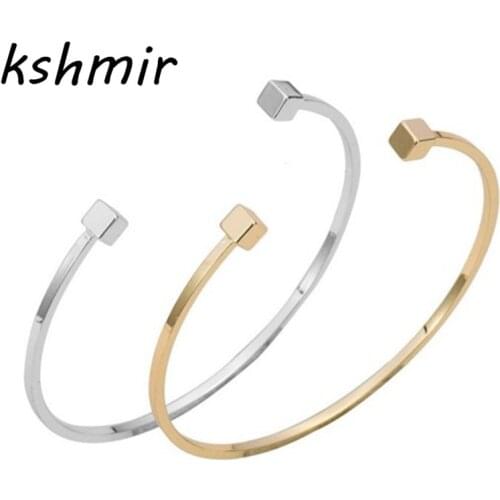 Promotion of foreign trade simple joker geometric square copper casting metal punk rock female bracelet jewelry