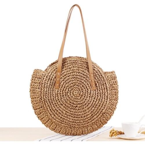 Summer Simple Woven Round Knitting Single-shoulder Bag Fashion Vintage Woman Travel Beach Handbag Tote Bag