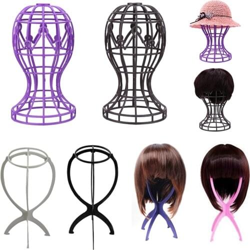 Adjustable Wig Stands Plastic Holding Standing Folding Stable Salon Practice Portable Wig Hair Head Hat Cap Display Stand Tools