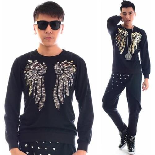 Paillette fashion punk slim sexy shirt men long sleeve shirt teenage korean shirt mens personality stage singer dance black