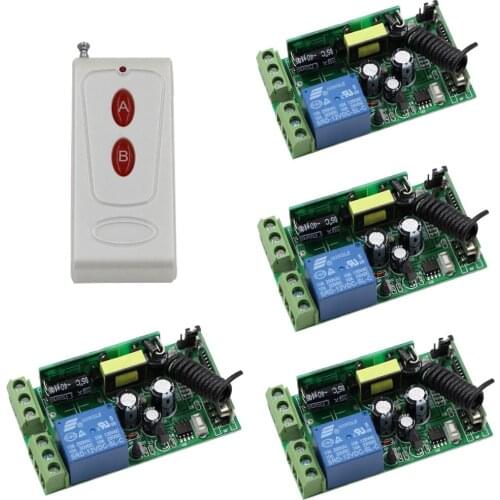 Most Simple Wiring AC85V- 250V 1CH RF Wireless Remote Control Switch System 1*White Remote Controller+4* Receiver With Cover