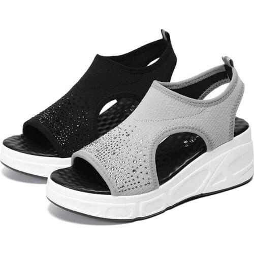 Rhinestone platform platform wedge sandals womens fashion all-match casual sports shoes