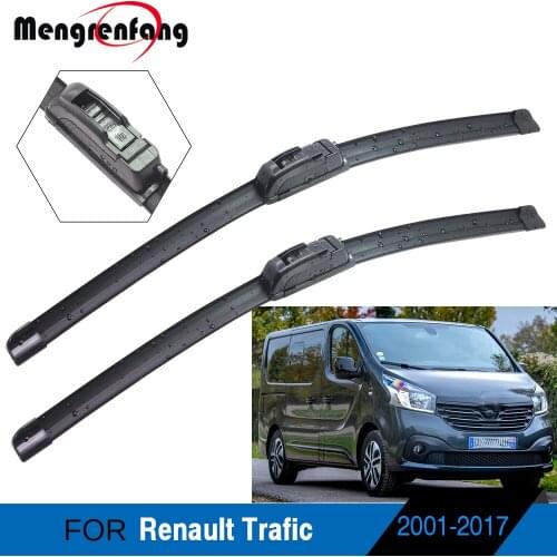 Car Front Windscreen Wiper Blades Soft Rubber Frameless Wiper J Hook Push Button Arms For Renault Trafic 2001-2017