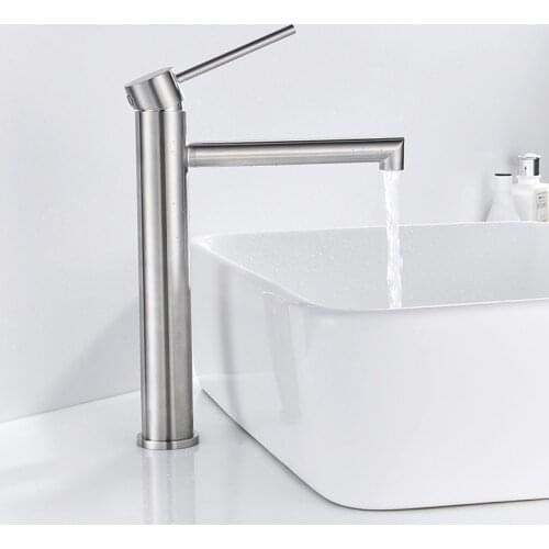 Stainless Steel Bathroom Mixer Faucet Sink Tap Single Handle Hole Hot and Cold Water Home Kitchen Hotel Faucets with Free Hose