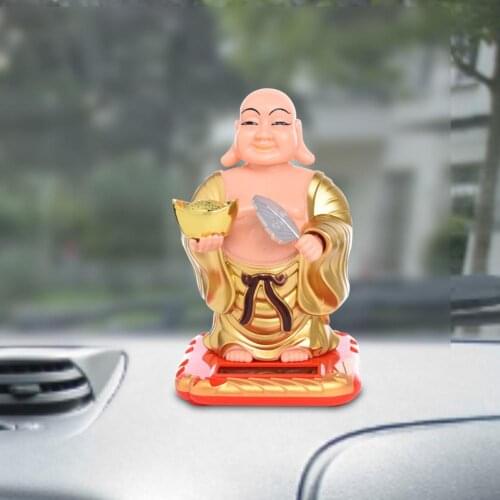 Solar Powdered Buddha Statue Flip Flap Pot Swing Toy Car Home Office Ornament