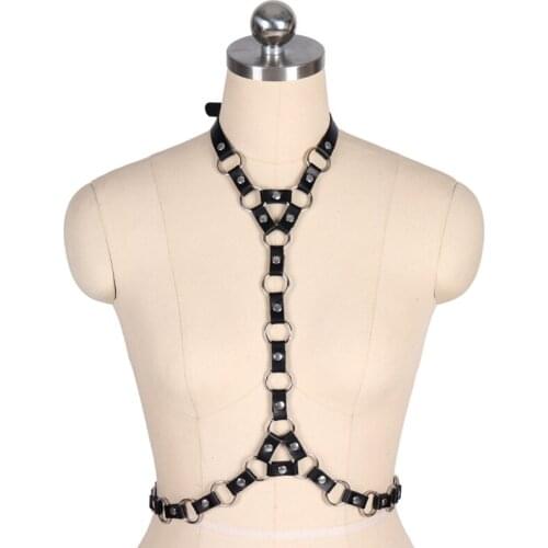 Body Harness For Women Gothic Metal Ring Link Leather Chest Bondage Suspender Sexy Lingerie Bra Straps Waist Belt Punk Tops