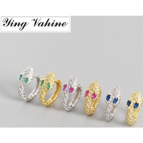Ying Vahine 100% 925 Sterling Silver Punk Style Animal Snake Snakelike Small Stud Earrings for Women Jewelry Best Gift