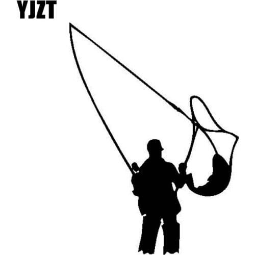 YJZT 10.2cm*14cm FISHERMAN FISHING SILHOUETTE Vinyl High-quality Decor Decals Car Sticker Black Silver C11-0195