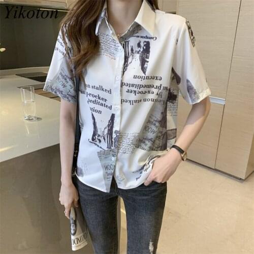 Women T-Shirt Korean Fashion Printing Shirts Cool Girls Womens T-Shirts Tops Woman Clothing 2021 Summer New Chiffon Blusas Top