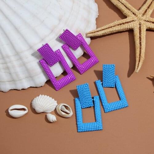 Flatfoosie Fashion Metal Square Drop Earrings For Women Punk Multicolored Party Bohemian Geometric Dangle Earrings 2019 Jewelry