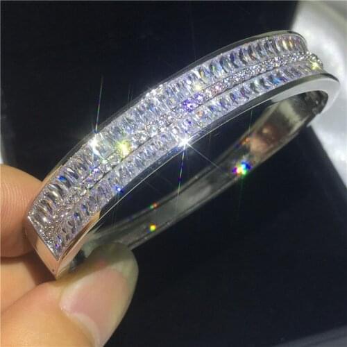 2019 Handmade Baguette bangle 5A cubic zirconia White Gold Filled Party Engagement bangles for women wedding accessaries