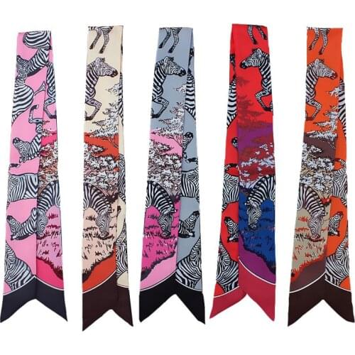 New Trend Womens Silk Scarf Zebra Print Sunscreen Scarf Wrist Scarf Versatile Bandage Bag Handle Ribbon Lady