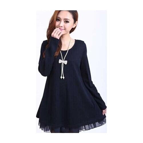 Women Autumn Winter Fashion Sexy Vestidos Femininos Long Sleeve Lace Loose Casual Dress 5 Color Plus Size L-4XL Hot Sale