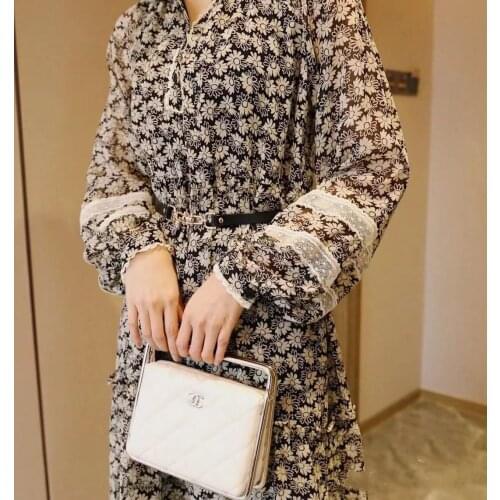 2021 early spring new little daisy Z silk stitching doll collar long-sleeved dress long skirt women dress elegant