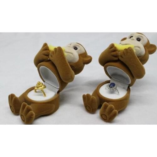 100pcs/lot fedex fast Cute monkey Jewelry Storage Monkey Ring Earring box plastic monkey jewelry box