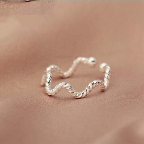 2021 Trend Simple Plain Wave Irregular Twist Pattern Fresh 925 Sterling Silver Open Rings For Women Mujer Anillos Jewelry SR251