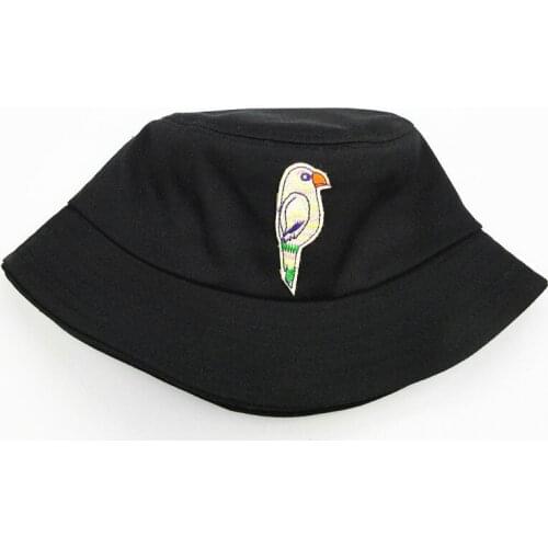 2021 Cartoon Parrot Embroidery Cotton Bucket Hat Fisherman Hat Outdoor Travel Hat Sun Cap Hats for Men and Women 267