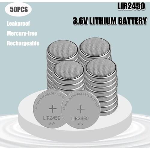 50Pcs NEW LIR2450 2450 Rechargeable Li-ion 3.6V Battery Button Coin Rechargeable battery