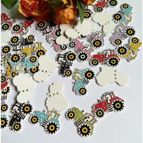 50Pcs/pack Multicolor tractor buttons 2 Holes DIY Random Wooden Buttons Sewing Scrapbooking Accessories 21*30mm