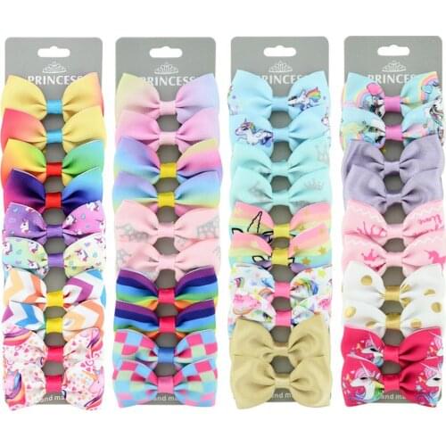 10pcs/set Printed Unicorn Mermaid Donuts Hair Bow With Clip For Baby Girls Cute Hair Clip Hairgrips Barrettes Hair Accessories