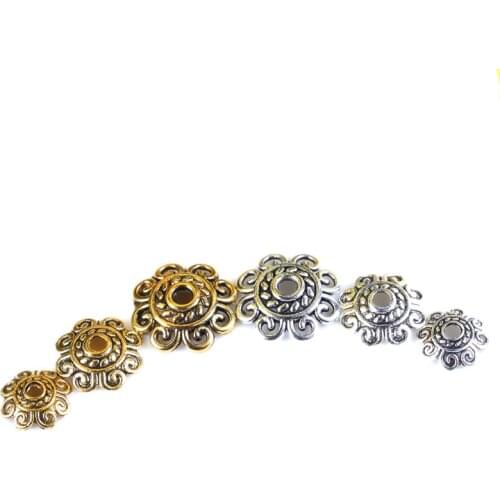 100pcs Antique Silver/Gold Metal Sunflower Bead Caps 8mm 10mm 12mm Decoration Tassel End Cap Beads Receptacle DIY Jewelry Making