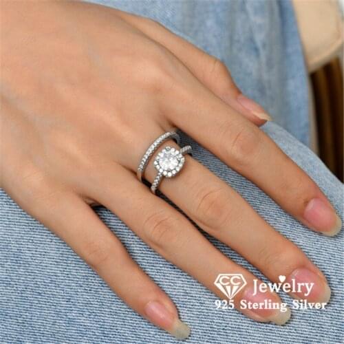 CC Ring Set Wedding Engagement Luxury Jewelry Bague Cubic Zirconia Square Ring Lovers Bridal Princess Accessories CC2384