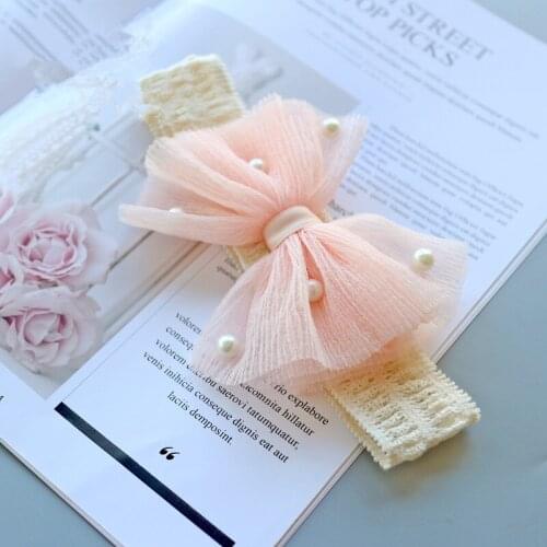 2019 Baby Headband Pearl Flower Bows Haarband Baby Girl Headbands Hair Accessories Newborn Mesh Hair Band Turban Girls Hairband