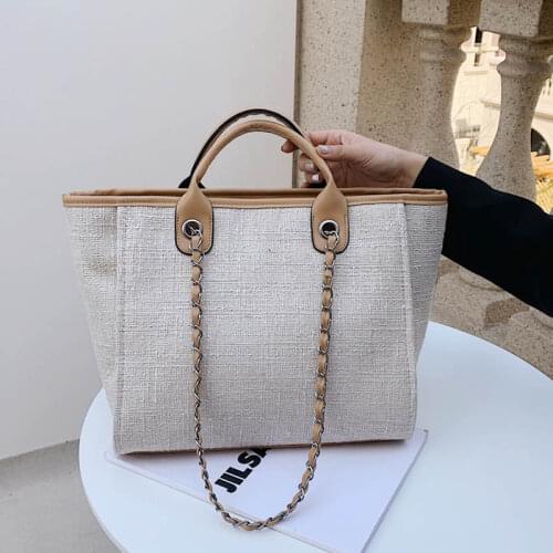 Women Designer Brand Handbag Large Capacity Chain Dhoulder Bag Canvas Beach Totes Bag 2021 Summer New Quality sac a main femme
