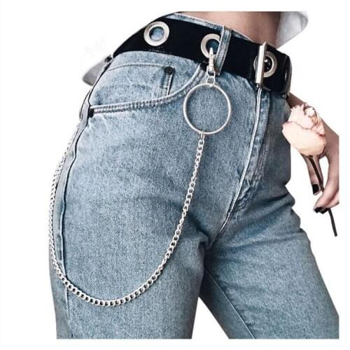 Long woman Mens Metal Wallet Belt Chain Rock Punk Trousers Hipster casual Pant jeans Keychain Silver color Ring Clip Keyring