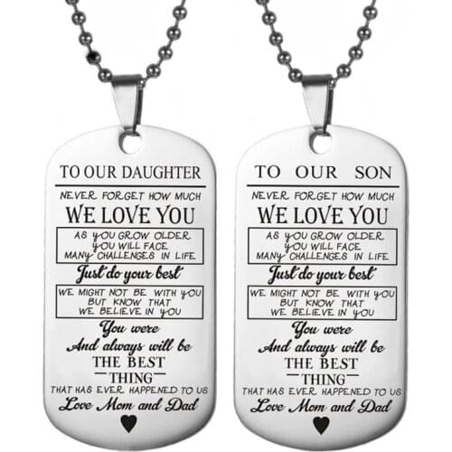 TO OUR SON Stainless Steel Pendant Necklaces Engrave Name Love Dad/Mum ID Tag Necklaces Logo Jewelry