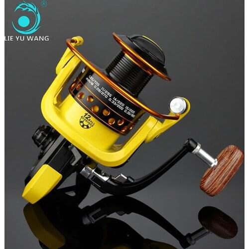 HD1000-7000 Fishing Wheel Metal Spinning Wheel Pre-Loading Spinning Wheel Aluminum Yellow with Black Metal Double Color Pulley