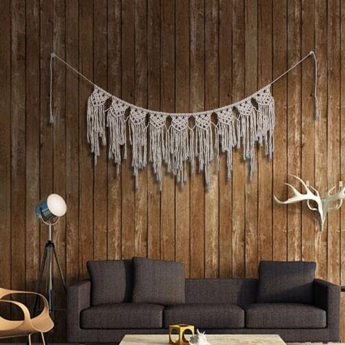 Bohemian Macrame Art Bedroom Decor Handmade Cotton Curtain Wall Hanging Elegant Nordic Wall Tapestry with Tassel Fabrics