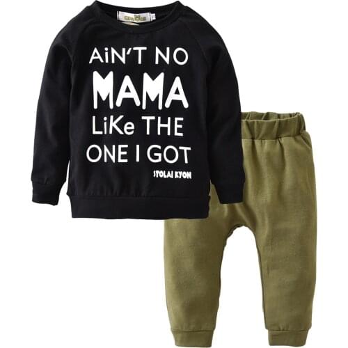 .Korean Style Clothing Sets For Babies 2PCS Autumn Outfits Round Collar Letter Top and Simple Style Pants Clothes For Little Boy