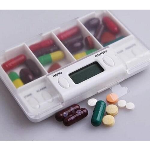 4 Grid Pill Box Medicine Drug Pills Storage Box Capsule Tablet Container Medicine Dispenser Timer Alarm Clock Pills Organizer