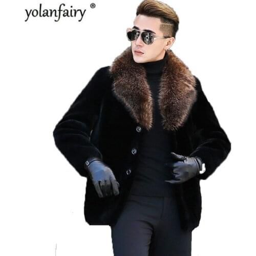Mens Winter Jacket Real Sheep Shearling Fur Coat Men Clothes 2020 Raccoon Fur Collar Warm Jackets Plus Size DXL1642 MY1708