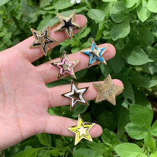 Brass Accessories Jewelry Wholesale Pentagram Shape Gold Plated Enamel Adjustable Ring Lovers Anniversary Gift