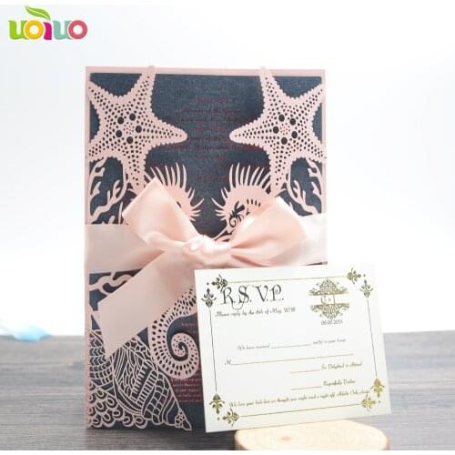 Laser cut customized Beach Starfish Seashell Sea Horse wedding invitations tree with insert,envelope and seal