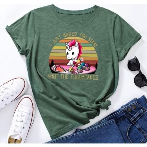 Summer 100% Cotton Tshirt Women Short Sleeve Funny Unicorn Printed Female Casual Plus Size T-shirt Ladies Grphic O-Neck Tee Tops