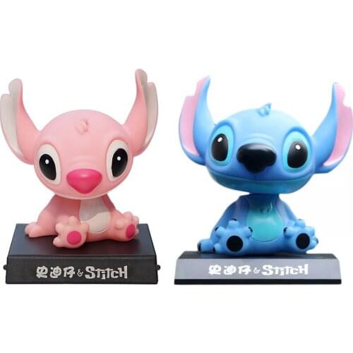 Stitch Model Disney Figure Cartoon Phone holder Decoration Moving Head Doll Cute Interior Car Supplies Boutique Dolls Toy Gift