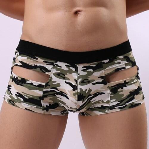 Mens Underwear Boxer Penis Pouch Camouflage Hollow Men Boxers Breathable Hole Slips Low Rise Panties Underpants