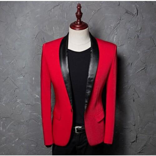Men slim suits designs korean homme terno stage costumes for singers men red blazer dance clothes jacket star style dress punk