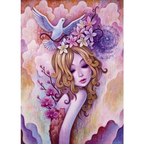 Dove girl cartoon sets Needlework Aida Cross stitch 14CT Unprinted Embroidery kits Arts Cross-Stitching,DIY Handmade Home Decor